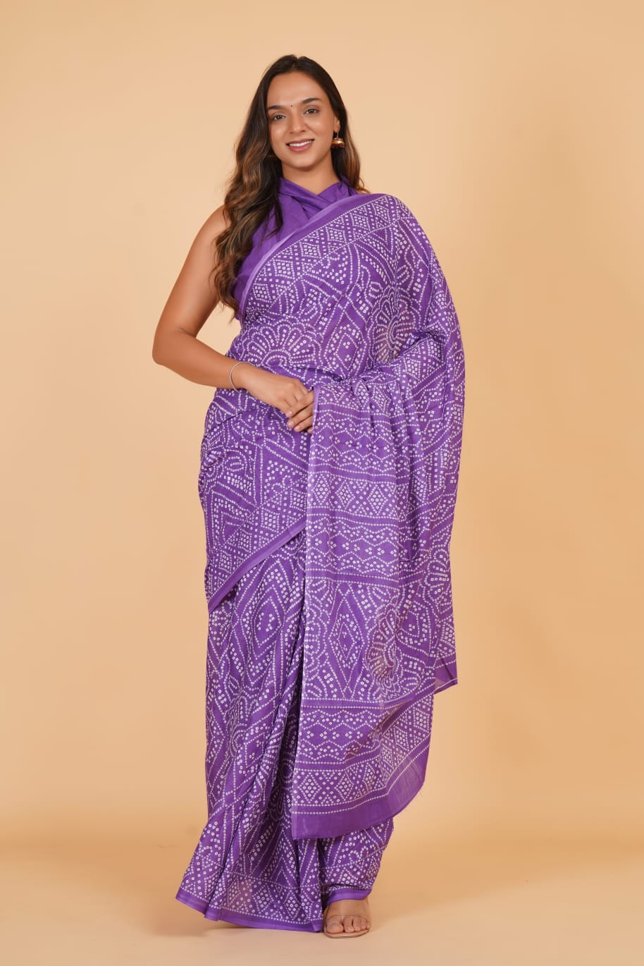 Purple Mulmul Cotton Saree