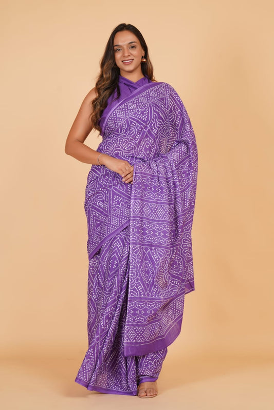 Purple Mulmul Cotton Saree