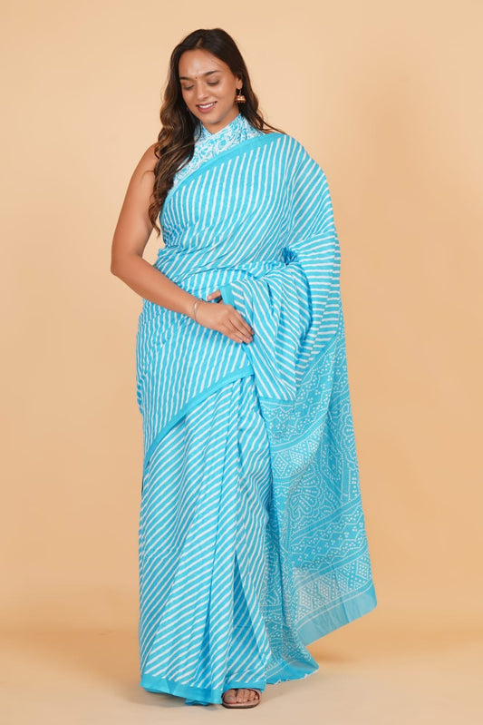 Sky Blue Mulmul Cotton Saree