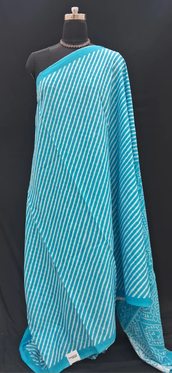 Sky Blue bandhini  Mulmul cotton Saree