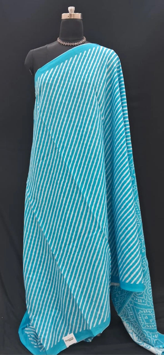 Sky Blue bandhini  Mulmul cotton Saree
