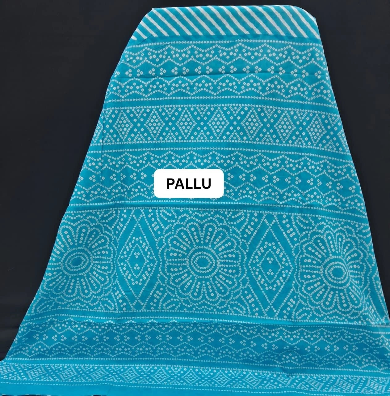 Sky Blue bandhini  Mulmul cotton Saree pallu