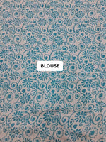 Sky Blue bandhini  Mulmul cotton Saree blouse