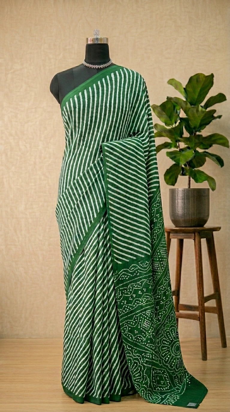 Elegant green mulmul cotton saree