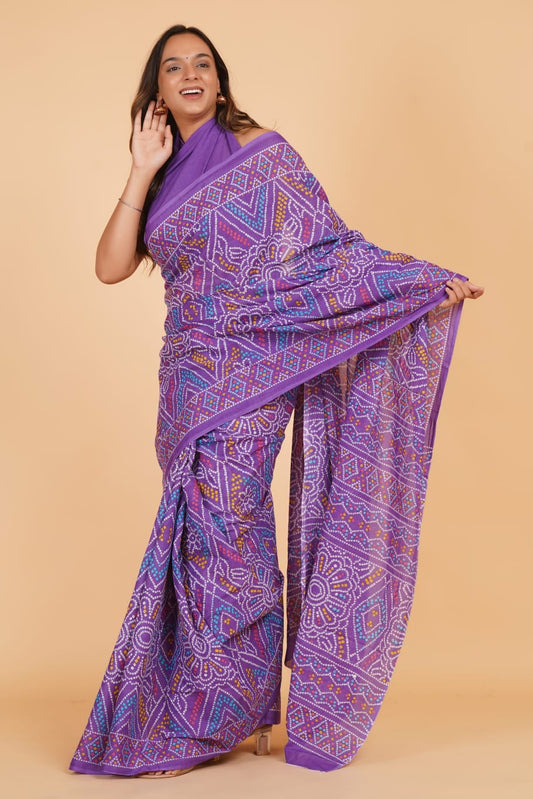Purple Mulmul Cotton Saree