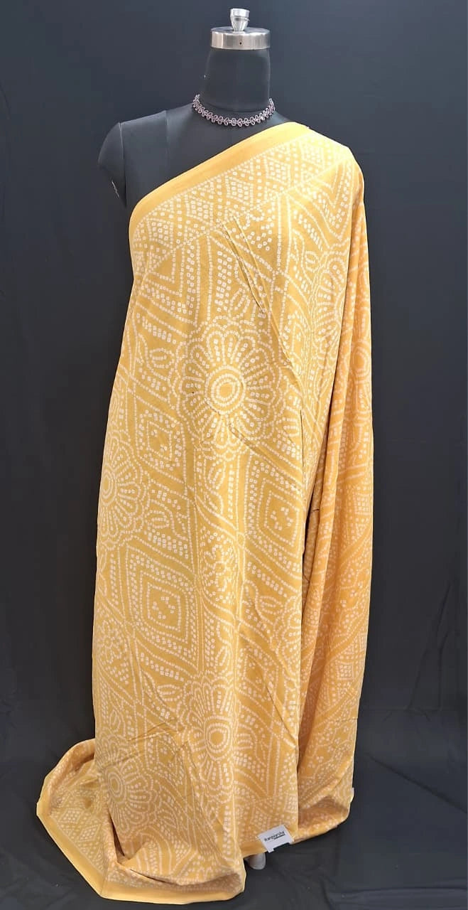 Mango Yellow Mulmul Cotton Saree