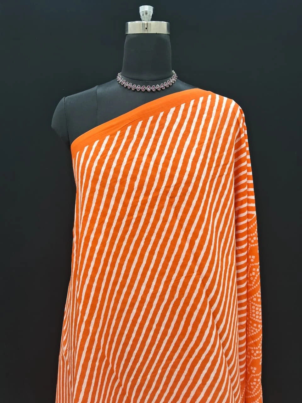 Vibrant Orange & White Striped Mulmul Cotton
