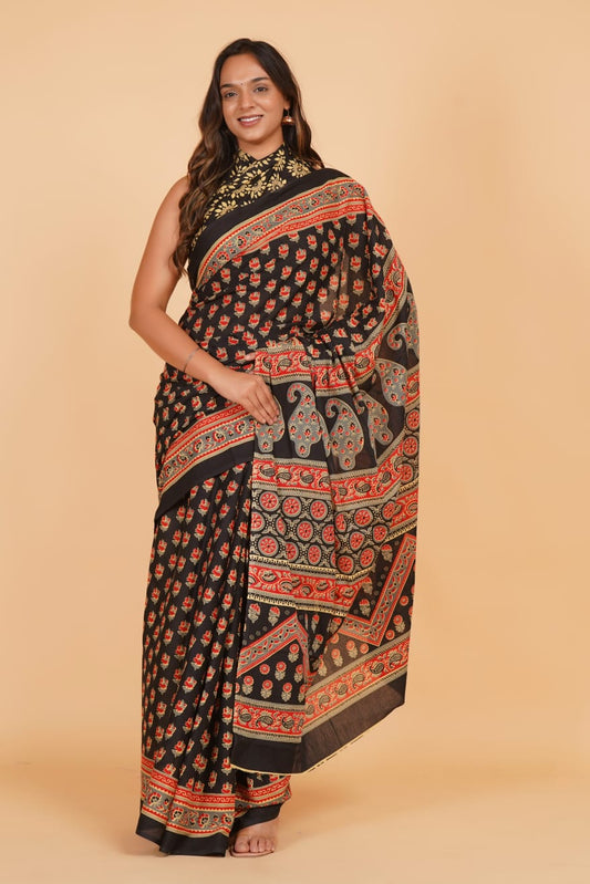 Black Mulmul Cotton Saree
