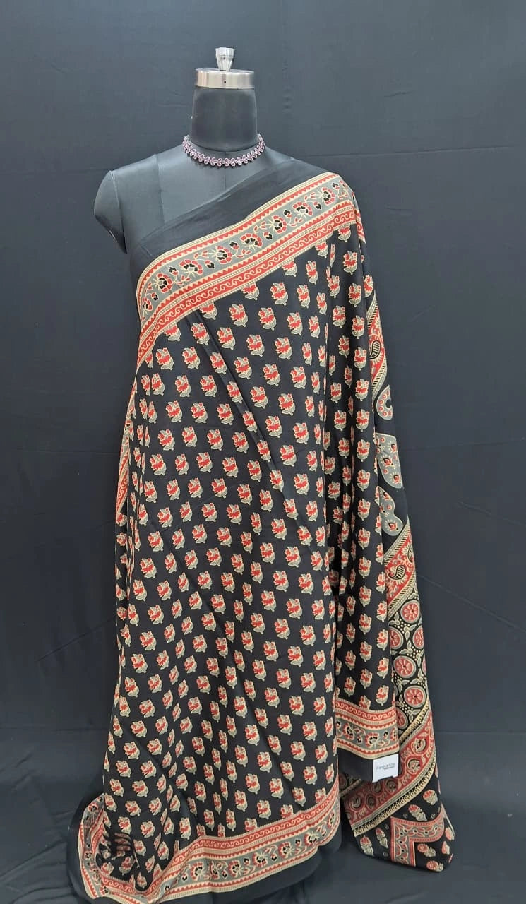 Black mulmul Cotton Saree 