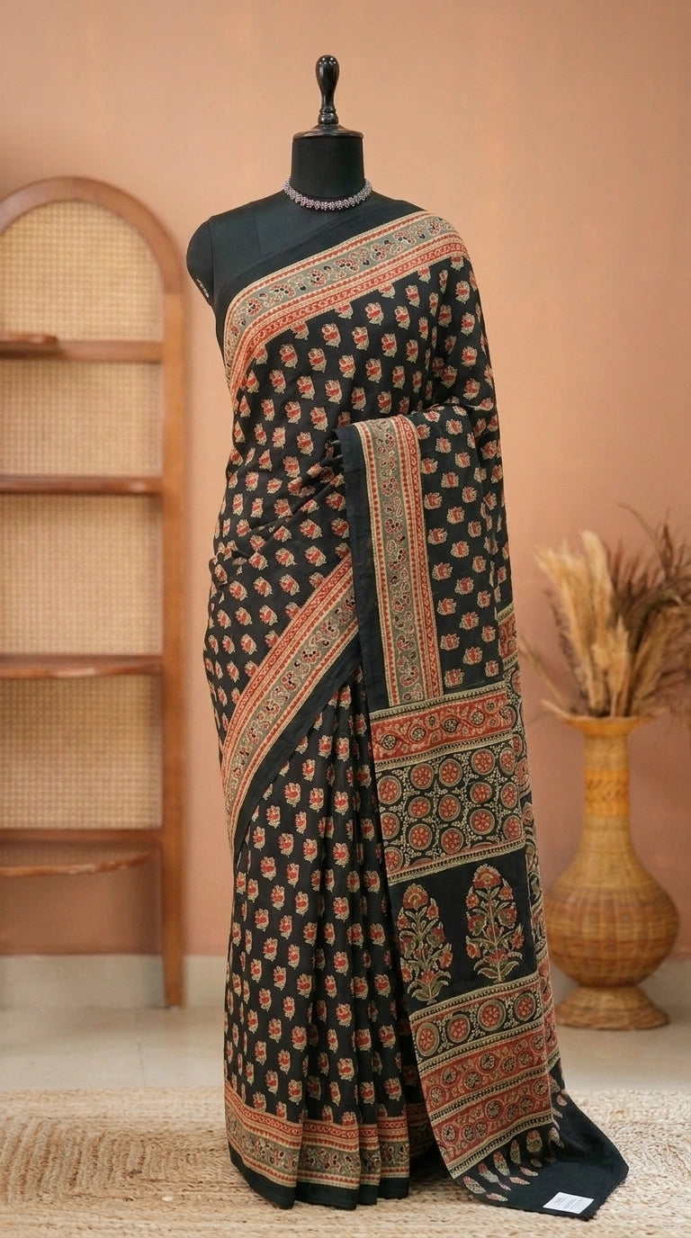 Black mulmul Cotton Saree 