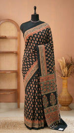 Black mulmul Cotton Saree 