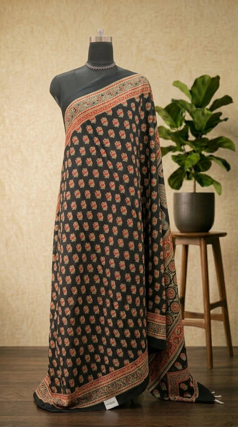 Black mulmul Cotton Saree 