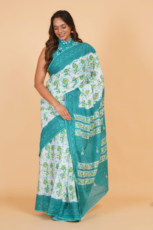 White Mulmul Cotton Saree