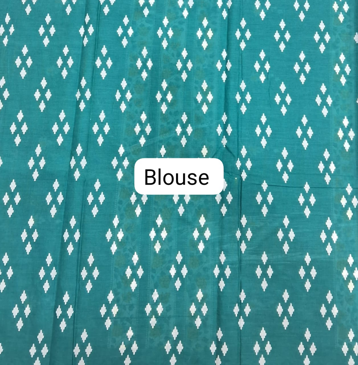 Turquoise and White Floral Printed Mulmul Cotton Saree blouse