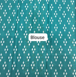 Turquoise and White Floral Printed Mulmul Cotton Saree blouse