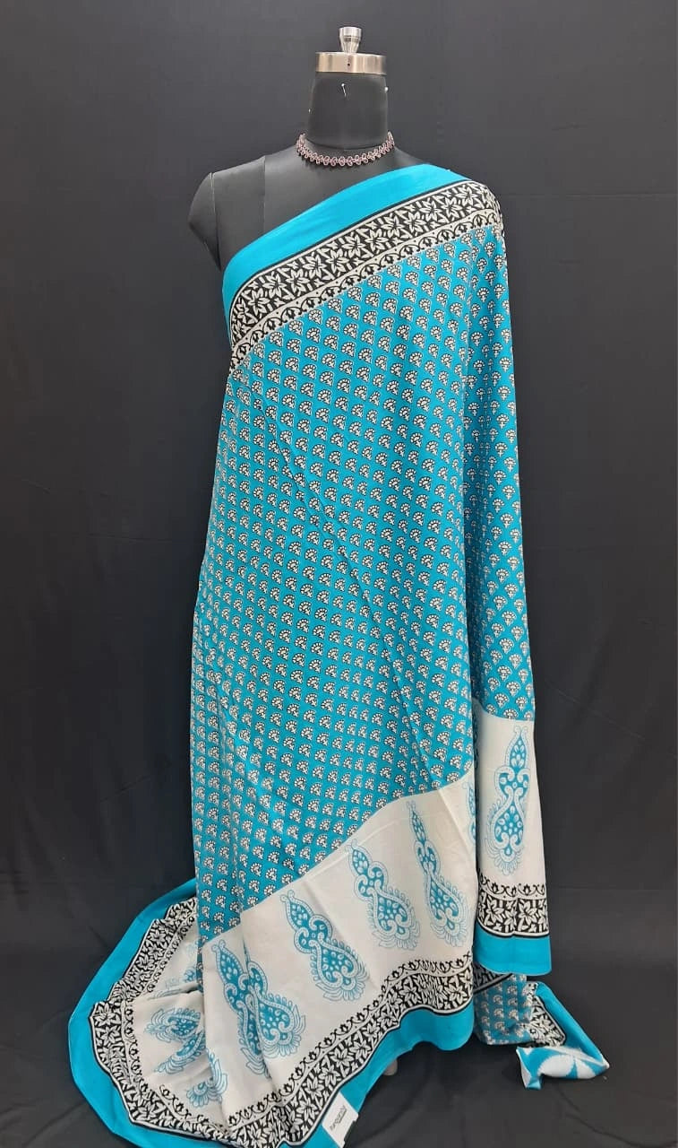 Cloud Blue mulmul cotton Saree