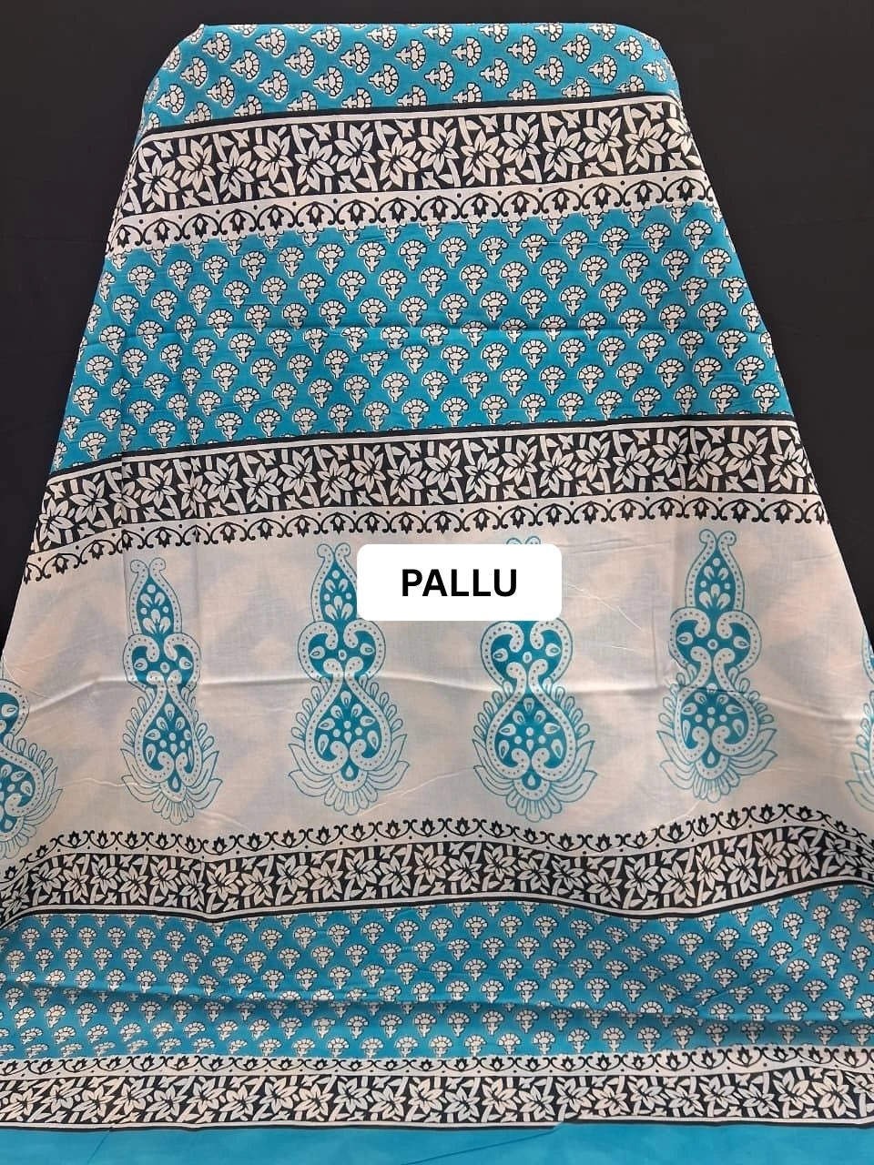Cloud Blue mulmul cotton Saree pallu