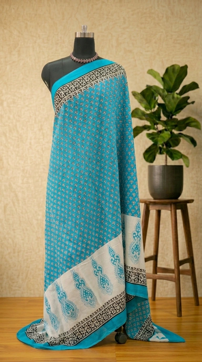 Cloud Blue mulmul cotton Saree