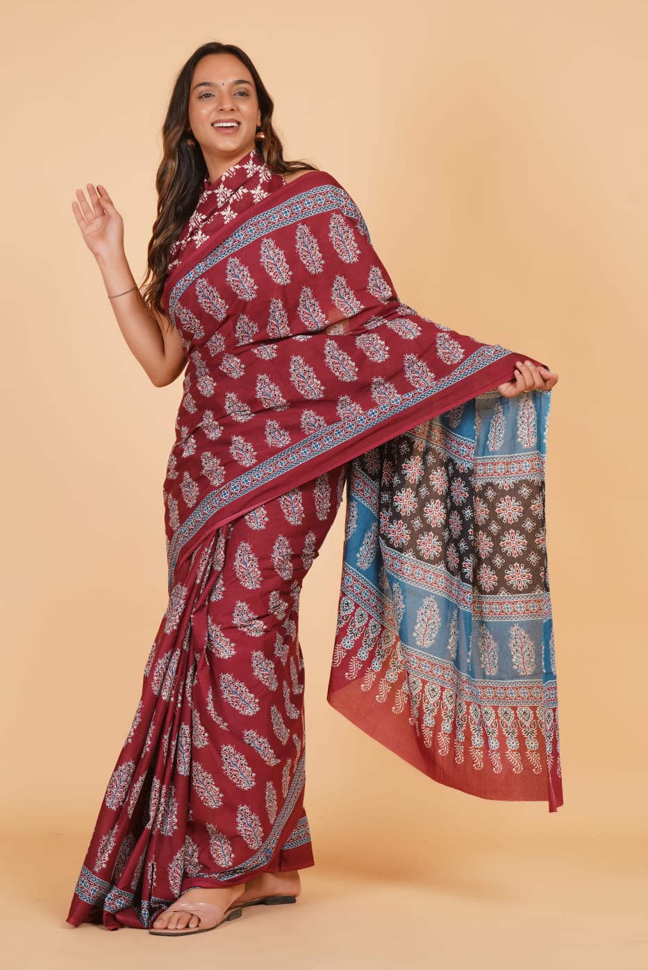 Maroon Mulmul Cotton Saree