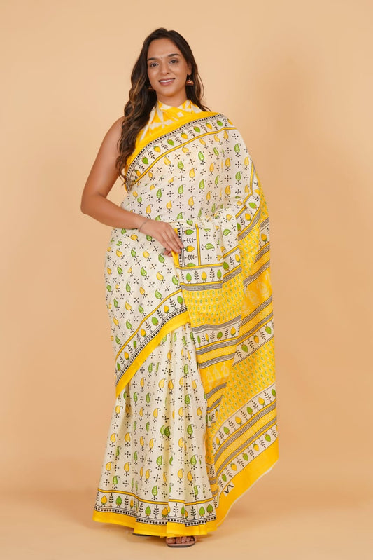 White Mulmul Cotton Saree