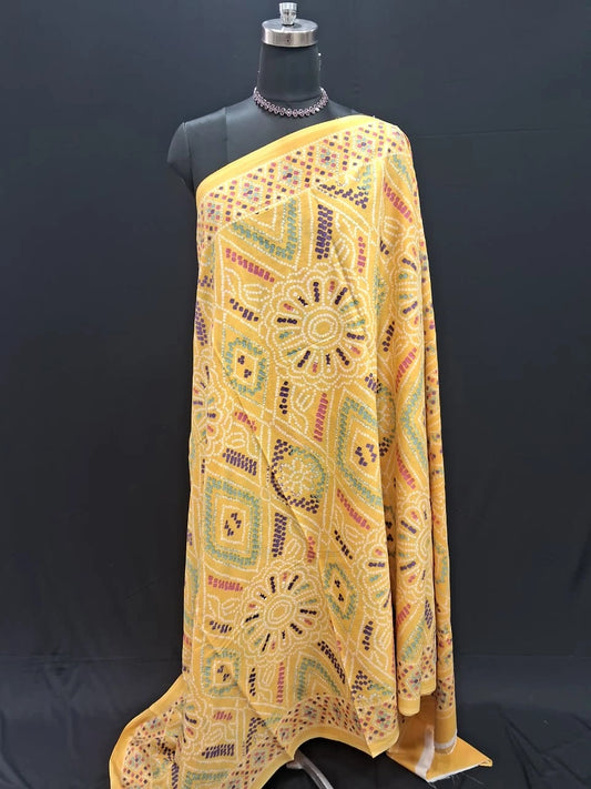 Sunshine Yellow Mulmul cotton Saree