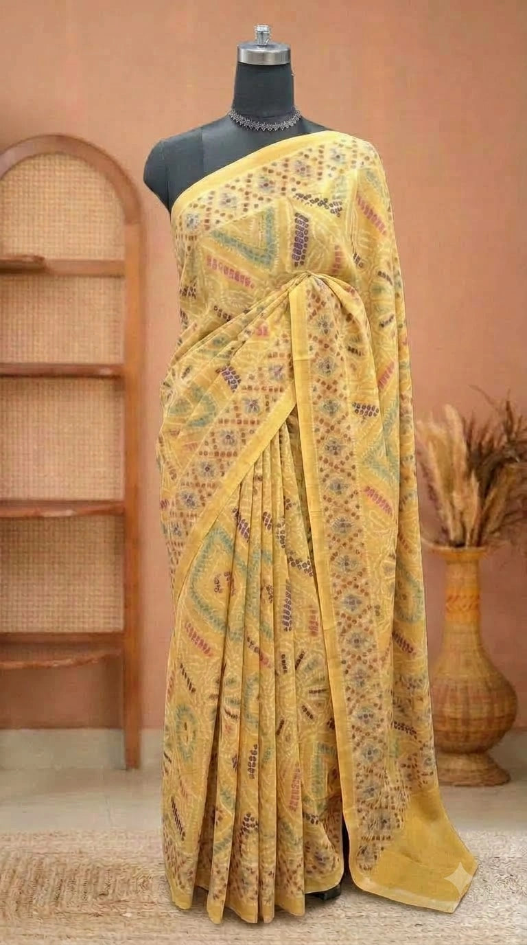 Sunshine Yellow Mulmul cotton Saree
