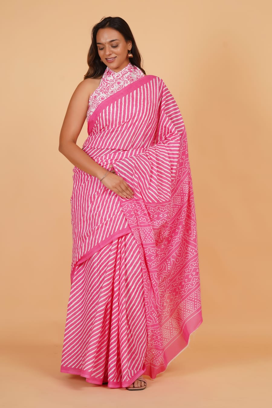Pink Mulmul Cotton Saree