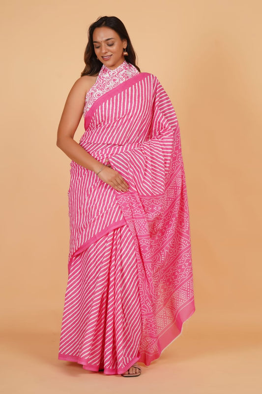 Pink Mulmul Cotton Saree