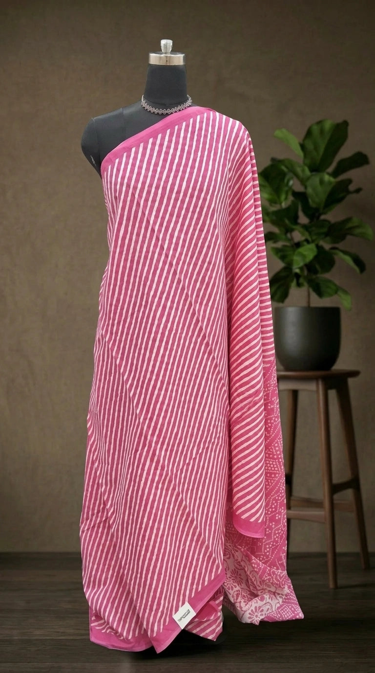 Flamingo Pink Mulmul Cotton saree