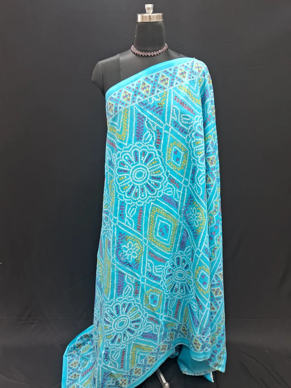 Aqua Breeze Geometric Print Mulmul cotton Saree