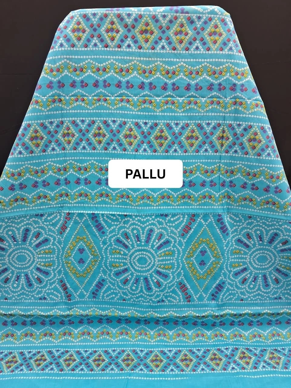 Aqua Breeze Geometric Print Mulmul cotton Saree pallu