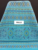 Aqua Breeze Geometric Print Mulmul cotton Saree pallu