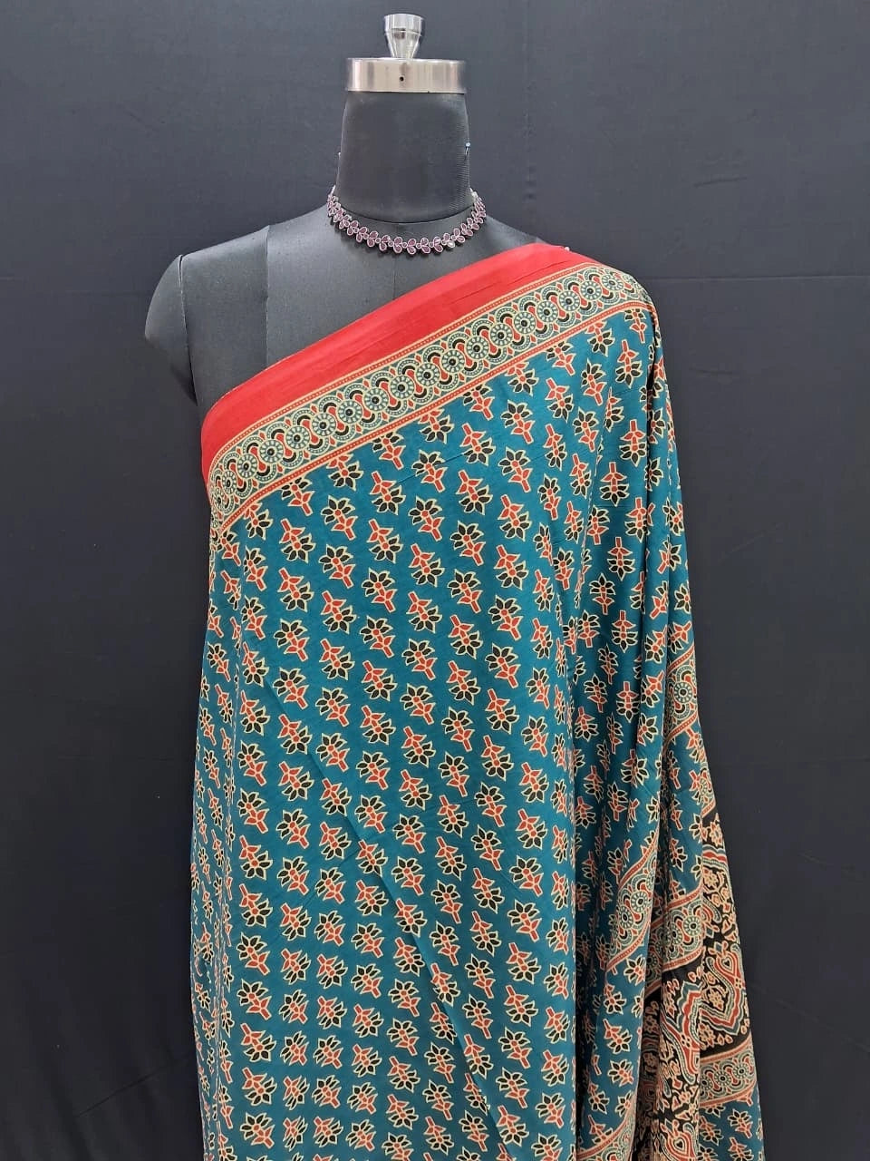 Teal and Crimson Mulmul cotton