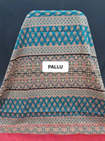 Teal and Crimson Mulmul cotton Saree pallu