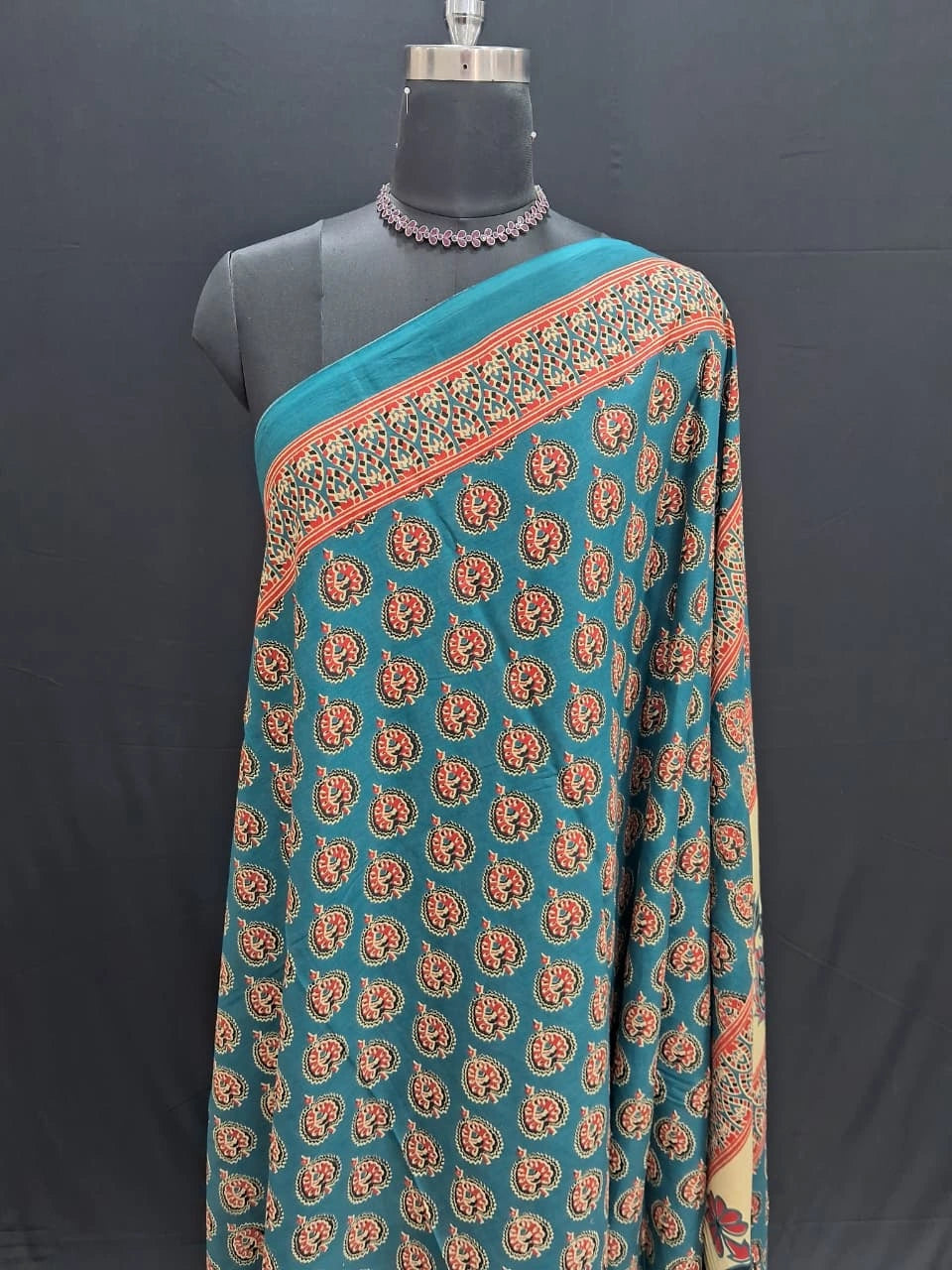 Teal blue base mulmul cotton