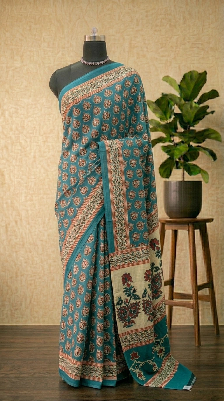 Greyish Blue Mulmul Cotton sarees