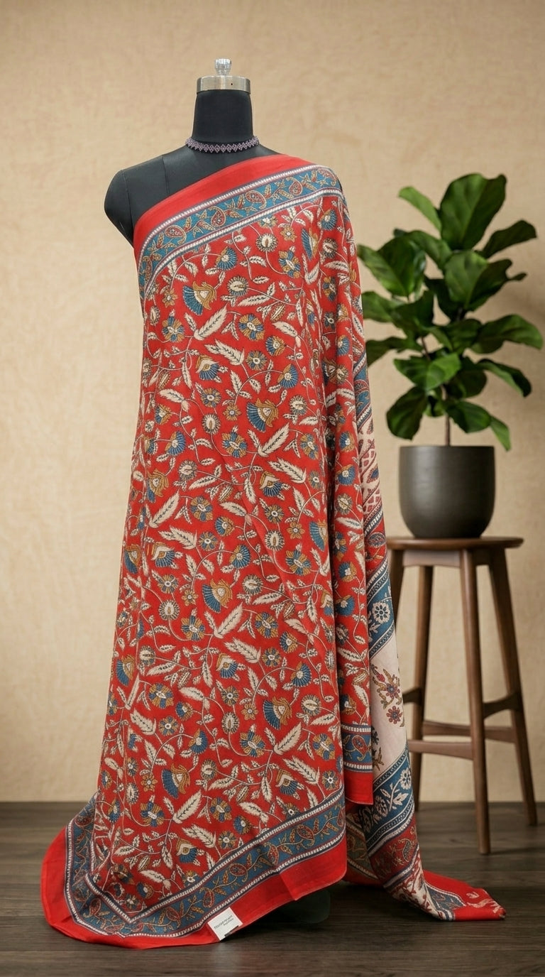 Bold Fire Red Mulmul cotton Saree