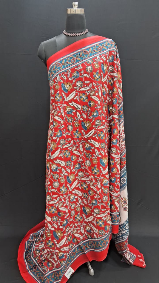 Bold Fire Red Mulmul cotton Saree