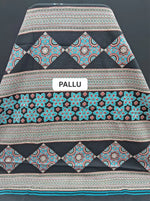White floral print Black Mulmul Cotton Saree pallu