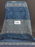 Indigo and White Ajrakh Printed Mulmul cotton saree pallu