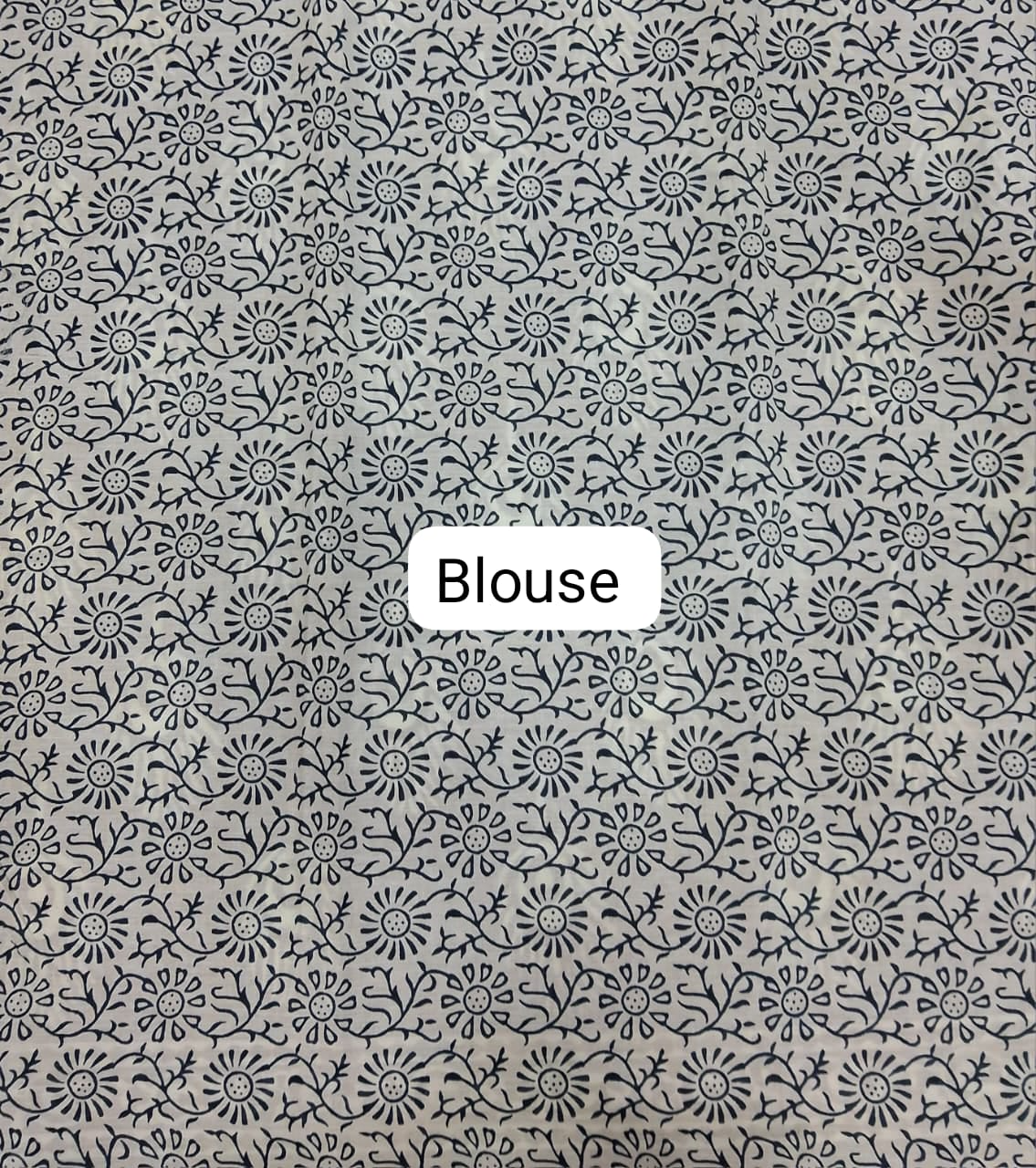 Indigo and White Ajrakh Printed Mulmul cotton saree blouse