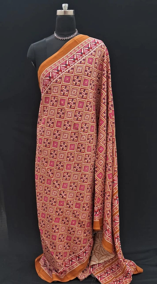Pink-Orange Mulmul Cotton Saree
