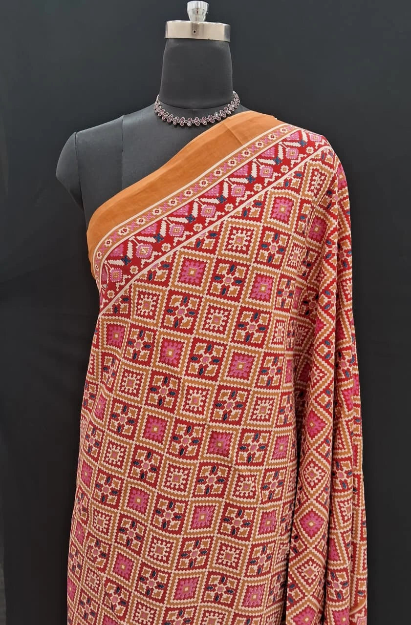 Pink-Orange Mulmul Cotton