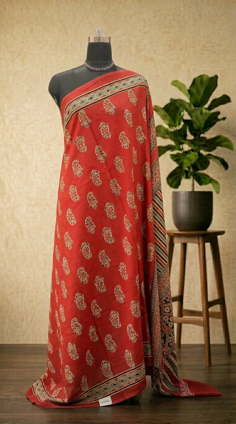 Fiery Red Mulmul Cotton Saree