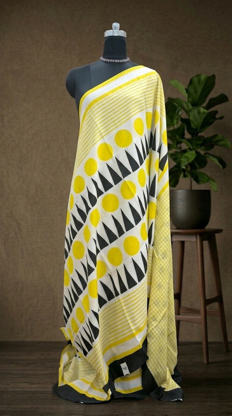 Mustard Yellow & Black – Mulmul Cotton Saree