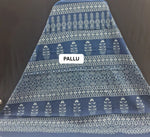 Navy Bloom Handblock Mulmul Cotton Saree Pallu