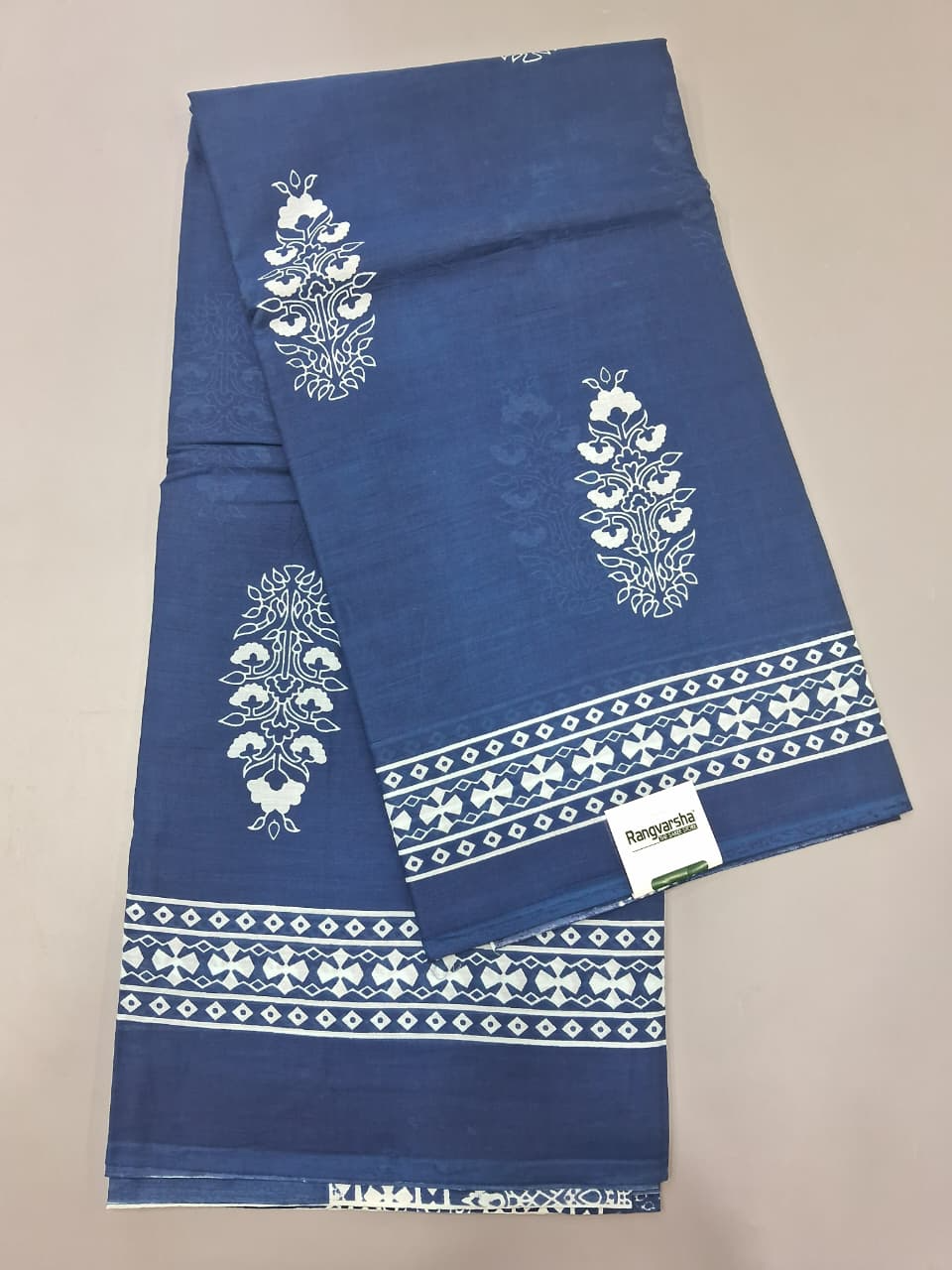 Navy Blue Mulmul Cotton Saree 