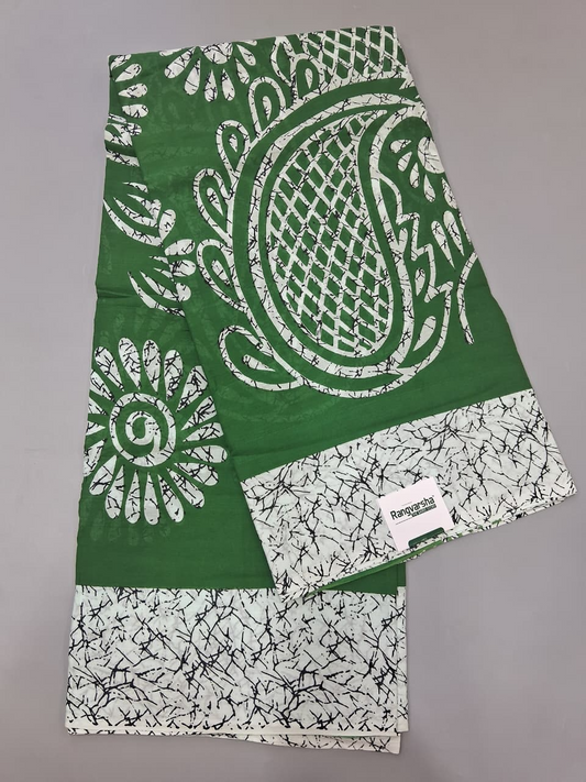Leaf Green Mulmul Cotton Saree 