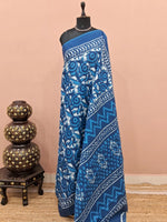 Blue mulmul cotton saree