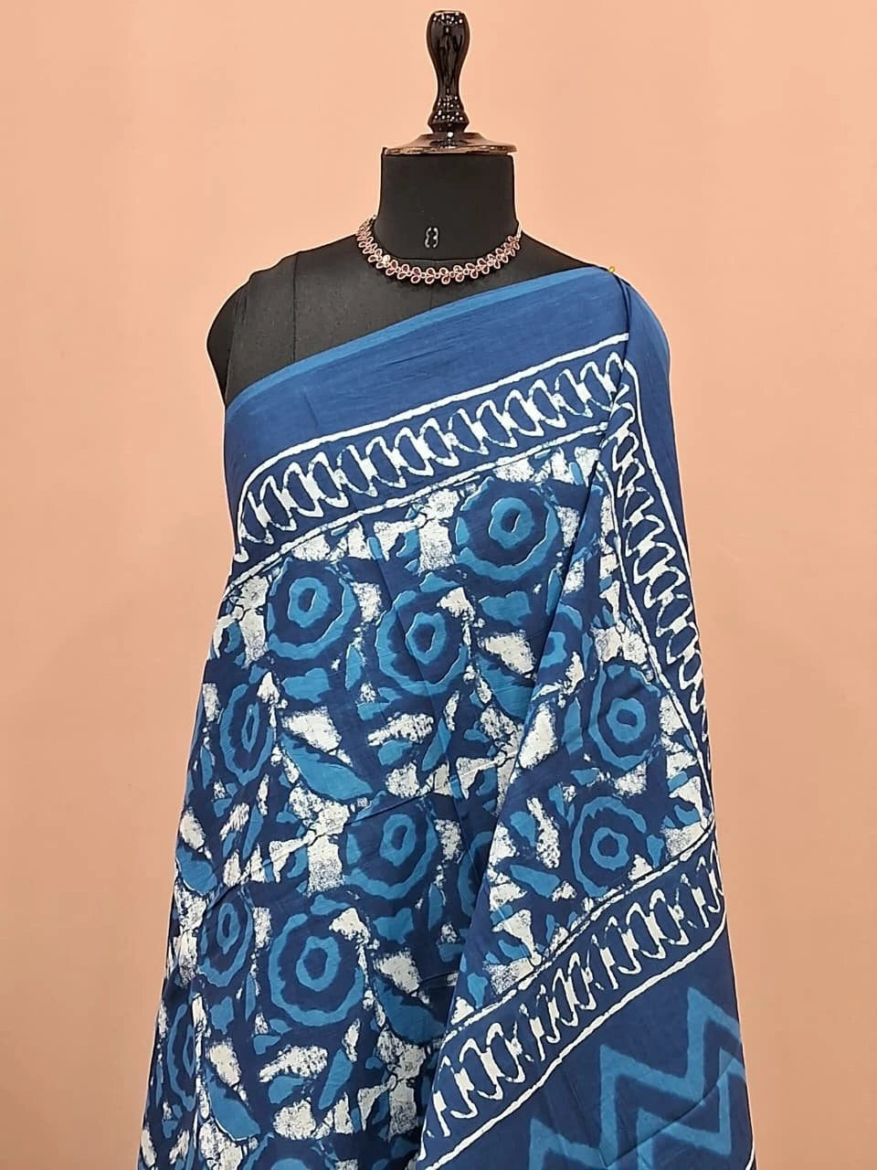 Blue mulmul cotton saree 1